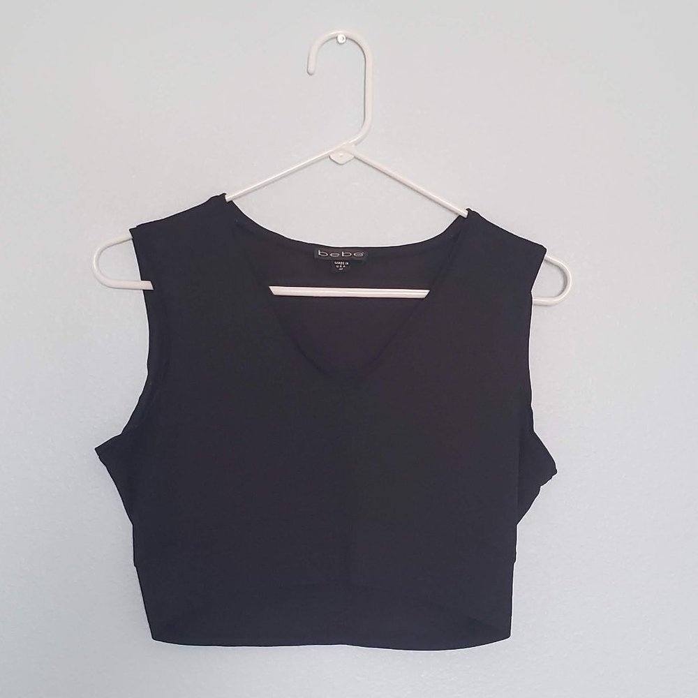 Bebe cropped black v-neck top